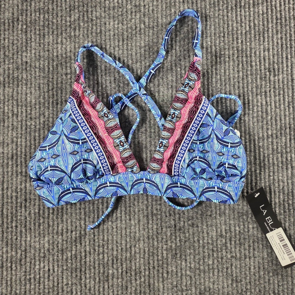 La Blanca The Realist Triangle Bra Bikini Top Blue Pink Geometric Size 8 NWT